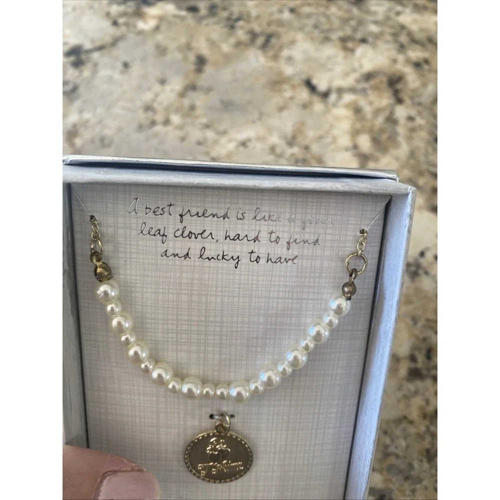 Sandra Magsamen Messages From The Heart Necklace Womens OS Gold Pearl Je T'aime - Picture 2 of 6